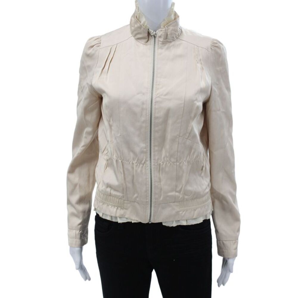 MM Couture Womens Beige Basic Jacket Zip Long Sleeve Size S